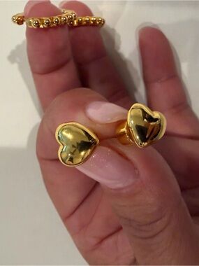 J.Crew Gold-Tone Jewelry Set – Puffy Heart Stud  & Beaded Huggie Hoop